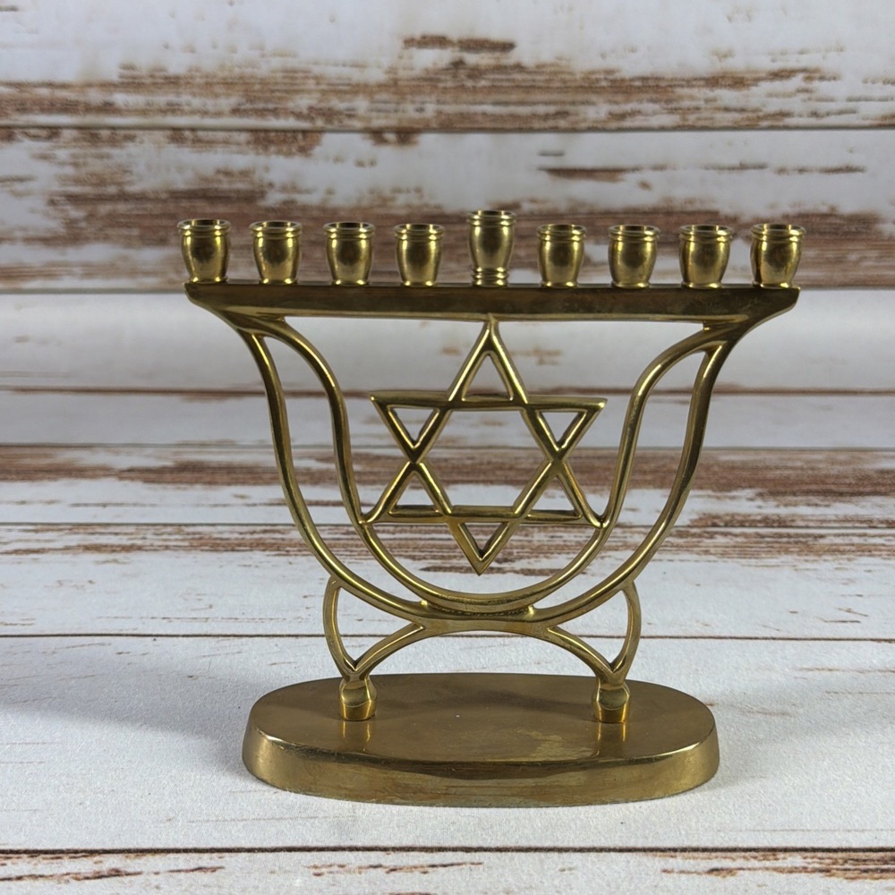 Brass Menorah Hanukkah Festival of Lights Tradition No Candles Chanukah  6"X 6"